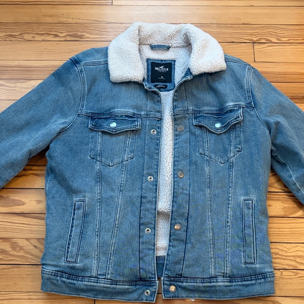 Hollister Blue Denim Jacket with White Sherpa Lining